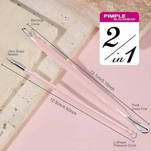 Teenitor Blackhead & Blemish Remover Kit | 2-in-1 Stainless Steel Tools for Face, Pink thumbnail 2