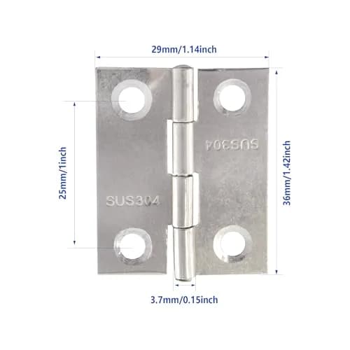 Adyoney 1.42 inch 304 Stainless Steel Flat Hinges (36x29x3.7mm / 1.42x1.14x0.15inch) | Pack of 20 with 80 Screws thumbnail 2