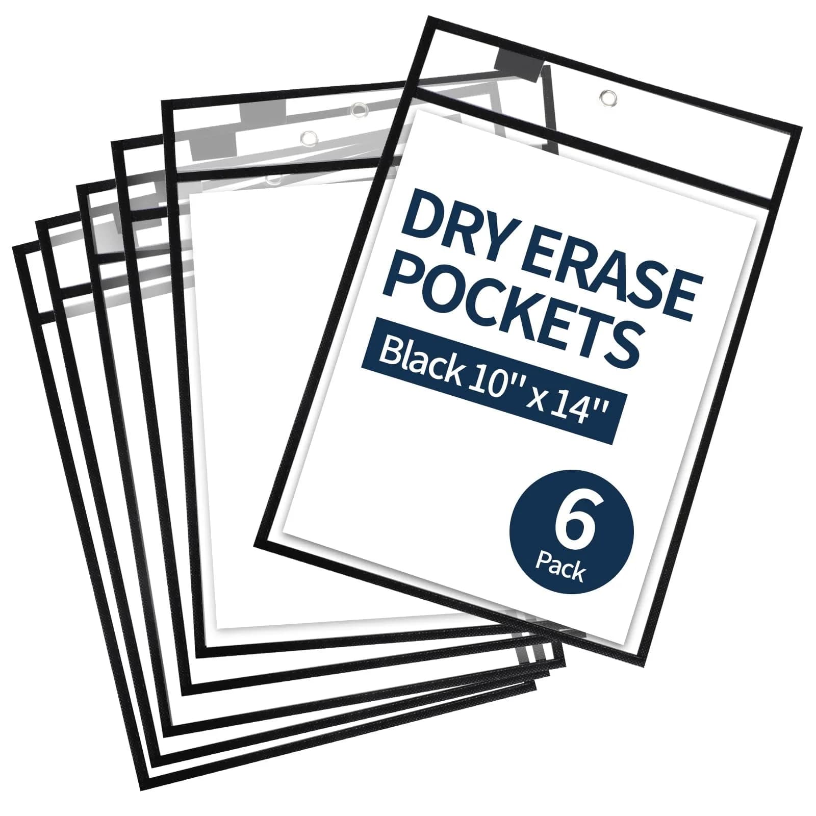 Ufamrine Black Dry Erase Pockets Sleeves 25cm x 33cm (10" x 13") | Reusable Job Ticket Holders for Classroom & Office - main product image