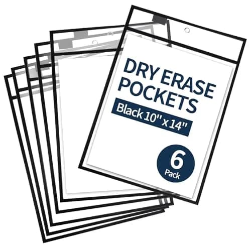 Ufamrine Black Dry Erase Pockets Sleeves 25cm x 33cm (10" x 13") | Reusable Job Ticket Holders for Classroom & Office thumbnail 1