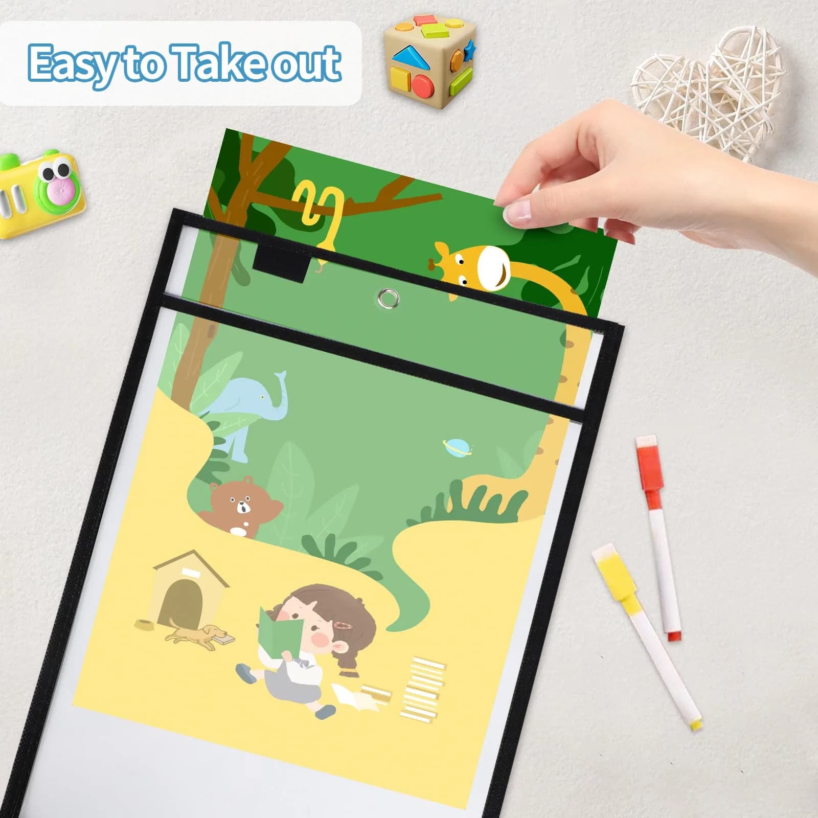 Ufamrine Black Dry Erase Pockets Sleeves 25cm x 33cm (10" x 13") | Reusable Job Ticket Holders for Classroom & Office - view 8