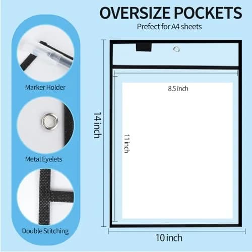 Ufamrine Black Dry Erase Pockets Sleeves 25cm x 33cm (10" x 13") | Reusable Job Ticket Holders for Classroom & Office thumbnail 2