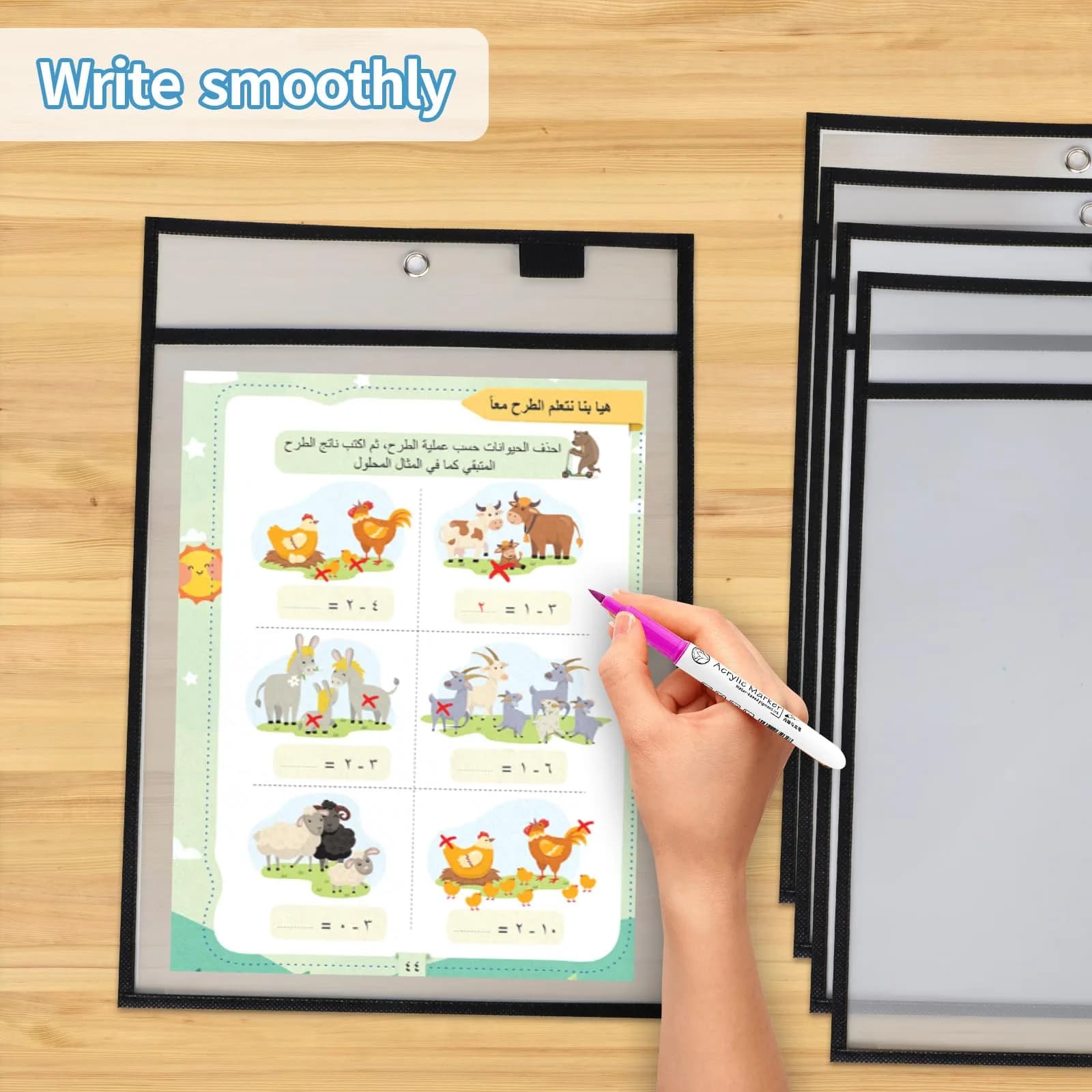 Ufamrine Black Dry Erase Pockets Sleeves 25cm x 33cm (10" x 13") | Reusable Job Ticket Holders for Classroom & Office - view 3