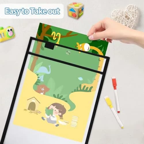Ufamrine Black Dry Erase Pockets Sleeves 30 Pcs (25.4cm x 33cm) | Reusable Plastic Sleeves for Teachers & Students thumbnail 6