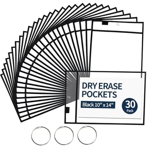 Ufamrine Black Dry Erase Pockets Sleeves 30 Pcs (25.4cm x 33cm) | Reusable Plastic Sleeves for Teachers & Students thumbnail 1