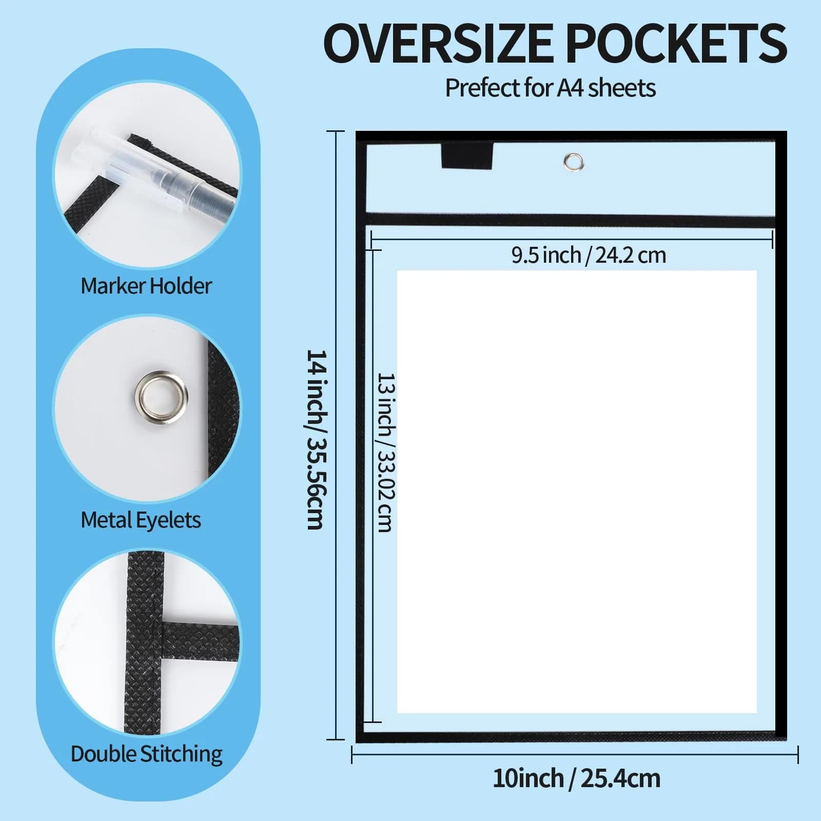 Ufamrine Black Dry Erase Pockets Sleeves 30 Pcs (25.4cm x 33cm) | Reusable Plastic Sleeves for Teachers & Students - view 2