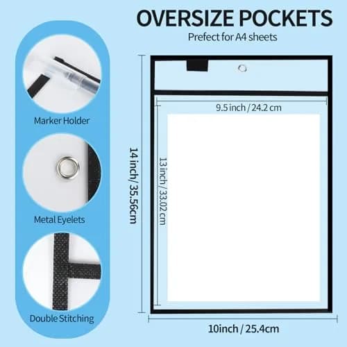 Ufamrine Black Dry Erase Pockets Sleeves 30 Pcs (25.4cm x 33cm) | Reusable Plastic Sleeves for Teachers & Students thumbnail 2