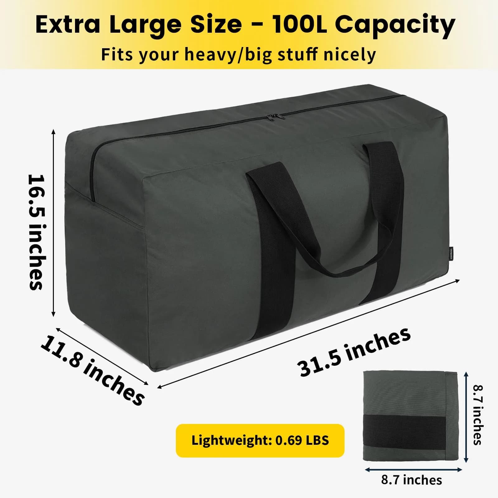 Vorspack Extra Large Grey Duffle Bag - 100L Capacity for Heavy Duty Travel - view 2