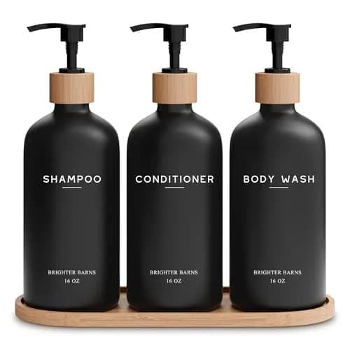 Brighter Barns Black Pump Dispenser Set | Refillable Bathroom Organizer in Matte Black (70-120 chars) thumbnail 1