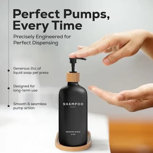 Brighter Barns Black Pump Dispenser Set | Refillable Bathroom Organizer in Matte Black (70-120 chars) thumbnail 4