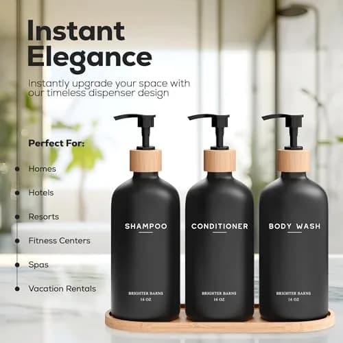 Brighter Barns Black Pump Dispenser Set | Refillable Bathroom Organizer in Matte Black (70-120 chars) thumbnail 2