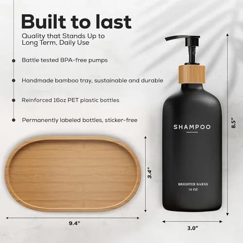 Brighter Barns Black Pump Dispenser Set | Refillable Bathroom Organizer in Matte Black (70-120 chars) thumbnail 3