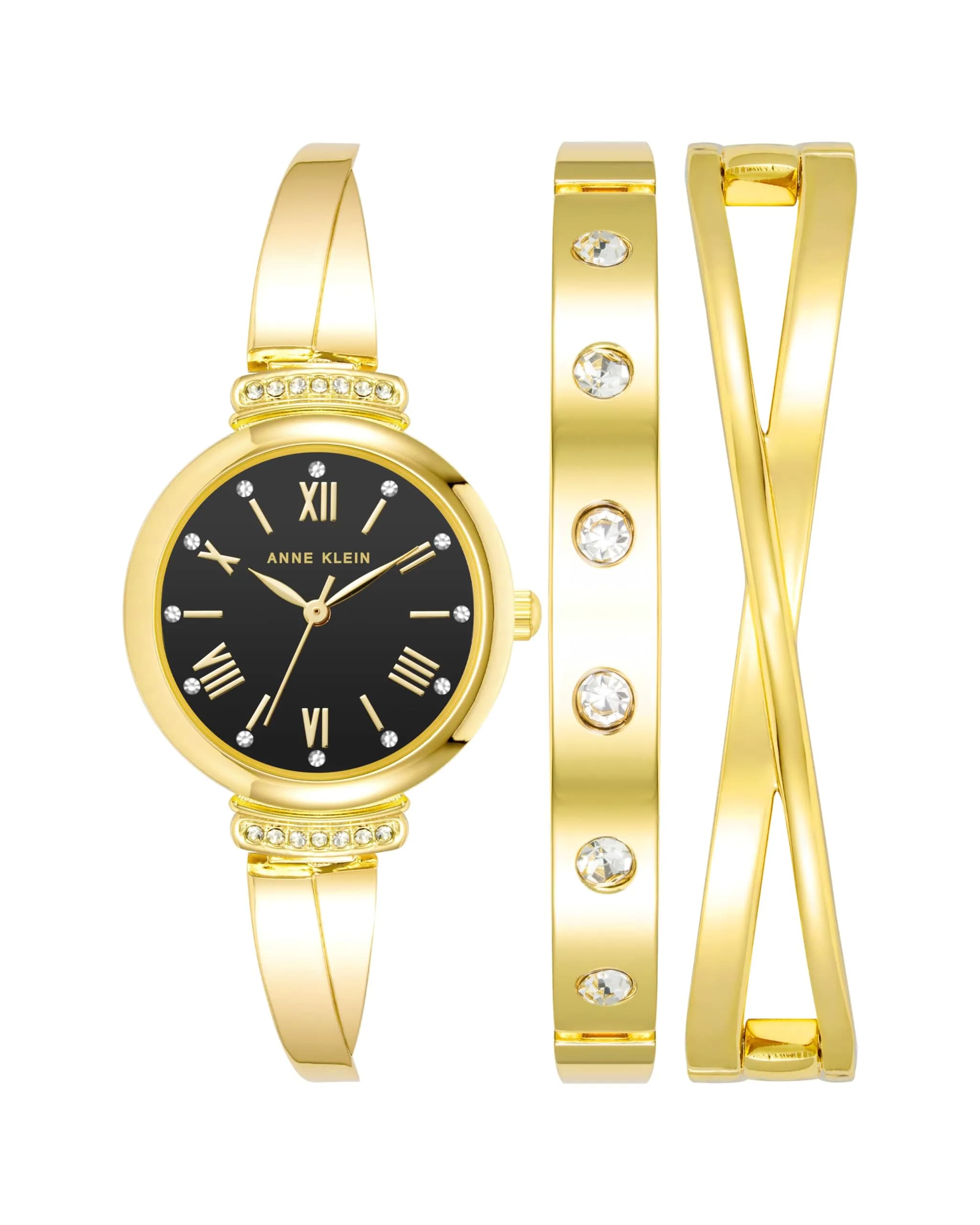 Anne Klein Rose Gold & Gunmetal Grey Crystal Bangle Watch & Bracelet Set - main product image