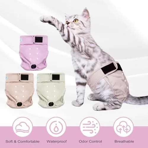 Paw Legend Washable Cat Diapers for Female Cats 3 Pack Small | Prevents Spraying & Incontinence thumbnail 3