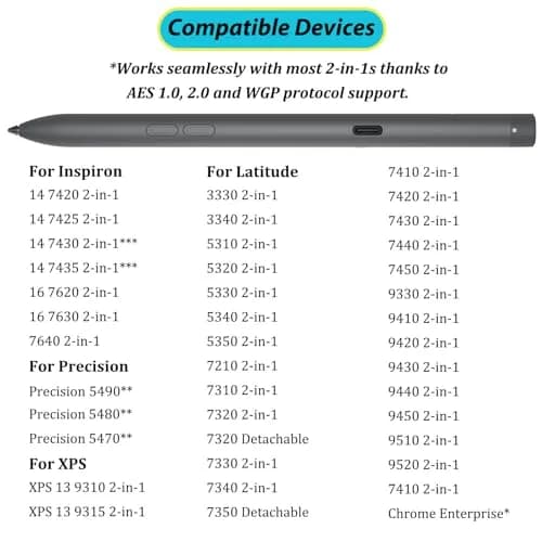 Mingxiong Active Stylus Pen PN7522W Compatible with Dell 2-in-1s | 4096 Pressure Levels, Palm Rejection, Bluetooth Support thumbnail 2