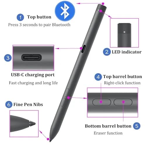 Mingxiong Active Stylus Pen PN7522W Compatible with Dell 2-in-1s | 4096 Pressure Levels, Palm Rejection, Bluetooth Support thumbnail 3