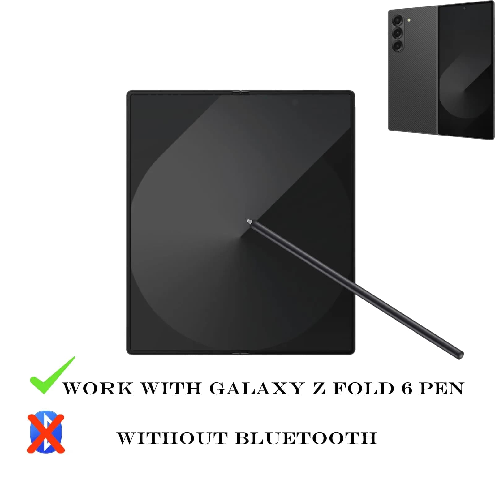 Peixiong Galaxy Z Fold 6 S Pen Fold Edition Stylus Pen with 2 Nibs & Card Pin | Black - view 5