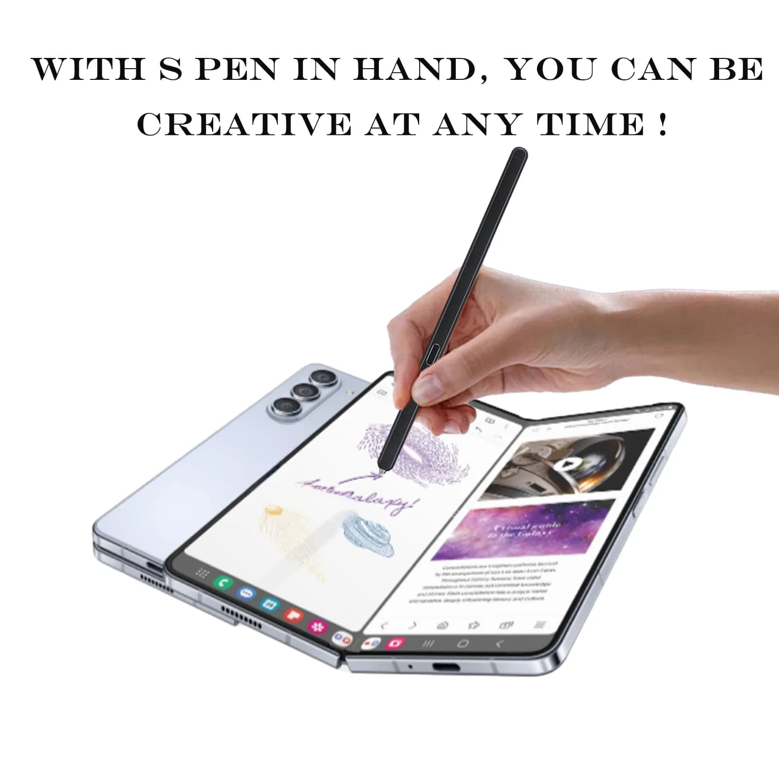 Peixiong Galaxy Z Fold 6 S Pen Fold Edition Stylus Pen with 2 Nibs & Card Pin | Black - view 6