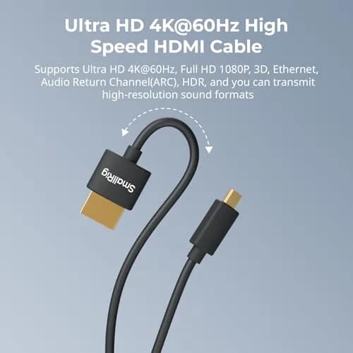 SMALLRIG Ultra Thin HDMI Cable 100cm (3.28ft) | 4K 60Hz HDMI 2.0 Micro to Full HDMI Cord thumbnail 4