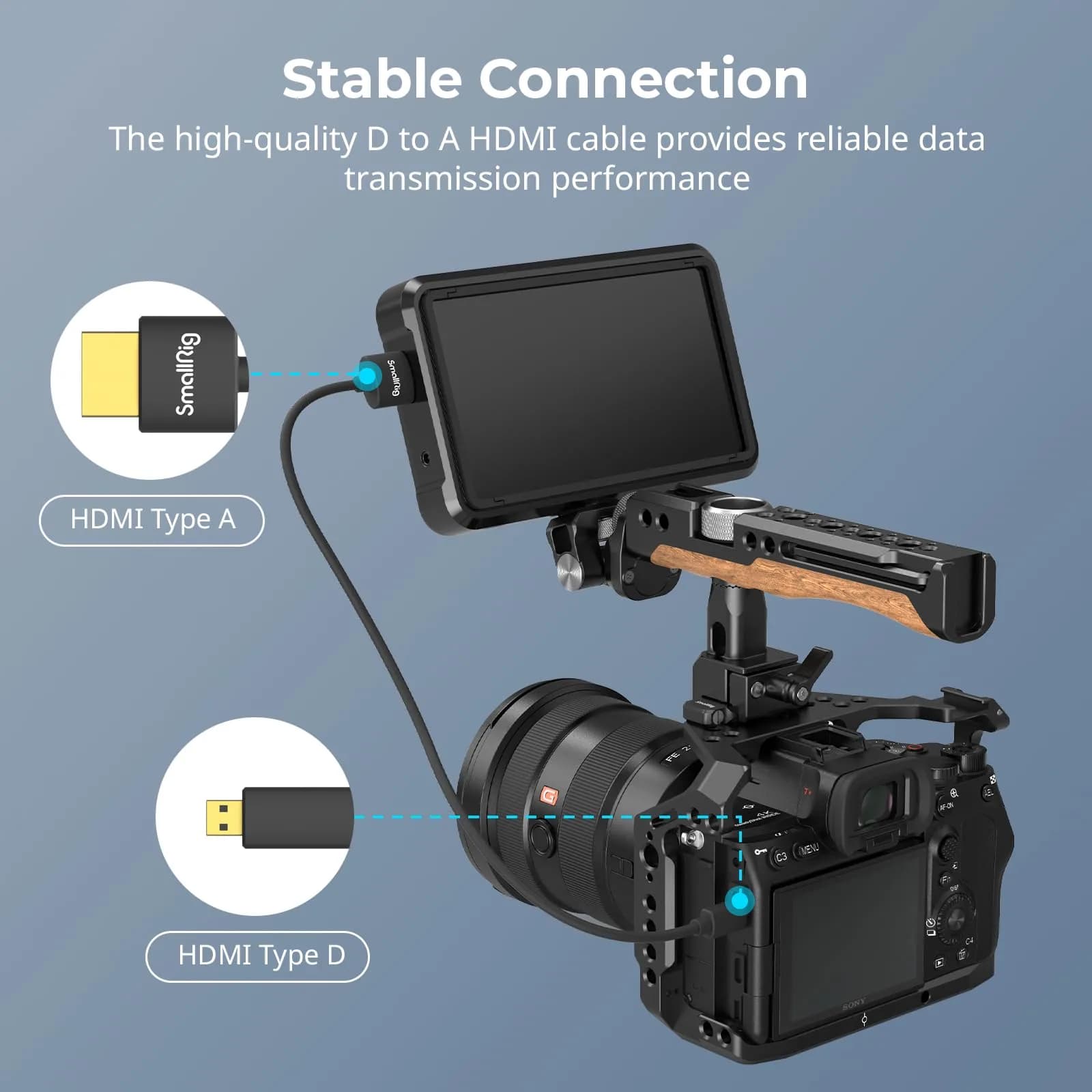 SMALLRIG Ultra Thin HDMI Cable 100cm (3.28ft) | 4K 60Hz HDMI 2.0 Micro to Full HDMI Cord - view 5