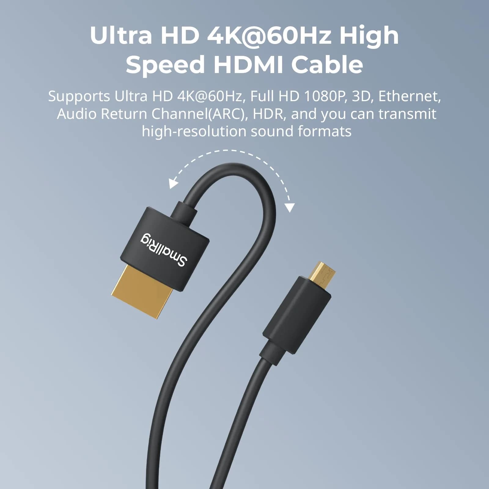 SMALLRIG Ultra Thin HDMI Cable 100cm (3.28ft) | 4K 60Hz HDMI 2.0 Micro to Full HDMI Cord - view 4