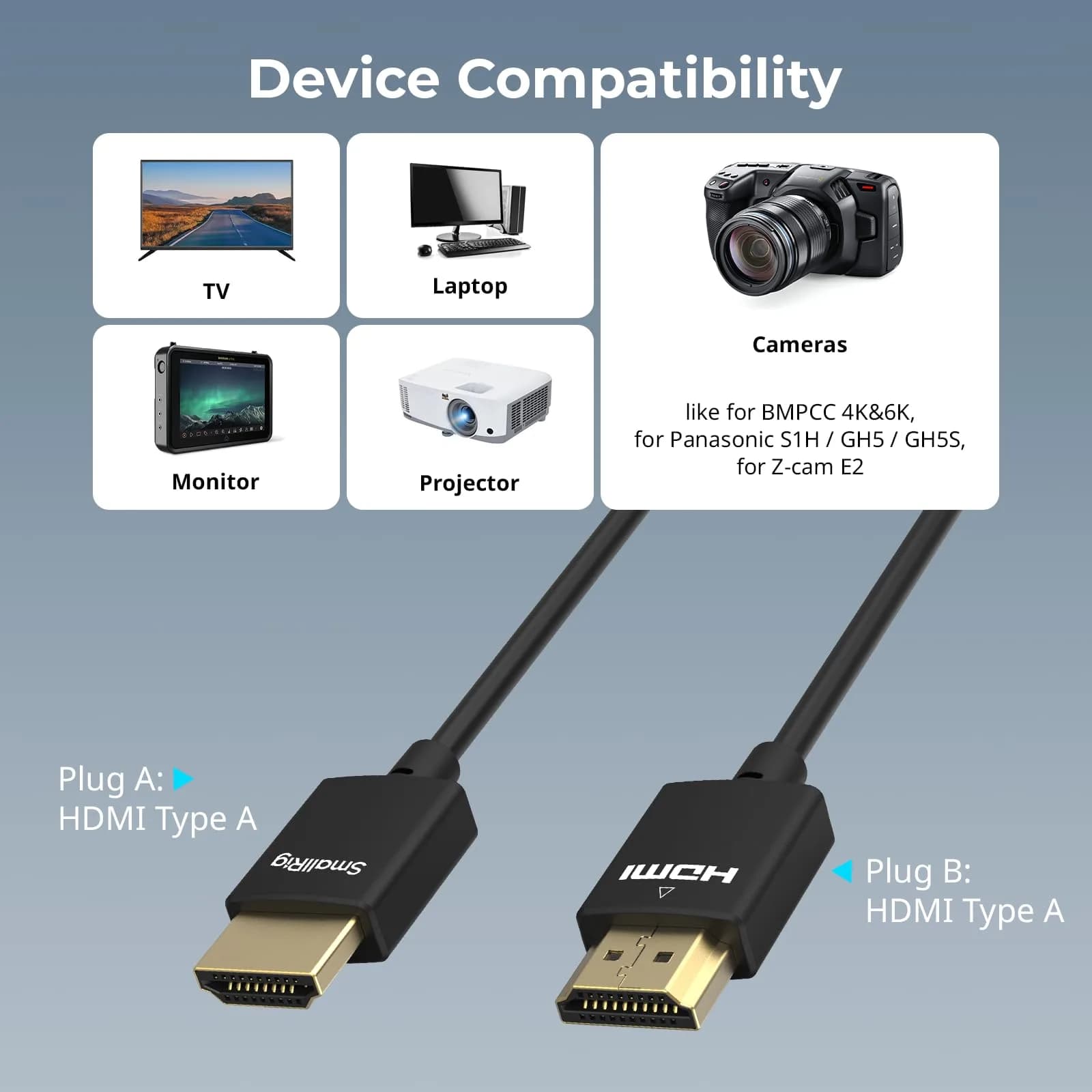SMALLRIG Ultra Thin 100cm HDMI 2.0 Cable (A to A) - 4K 60Hz Super Flexible Slim Cord - view 3