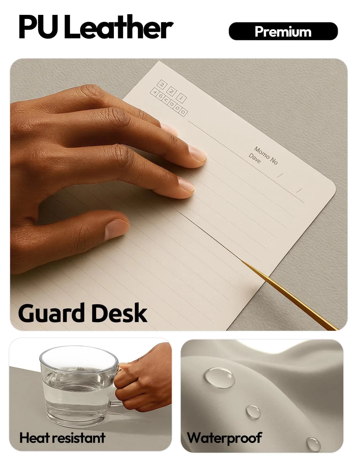 YSAGi Large PU Leather Desk Pad Protector with Mouse Pad Functionality, Olive Beige (47.2" x 23.6") | Protects Desk, Doubles as Mouse Surface - view 3