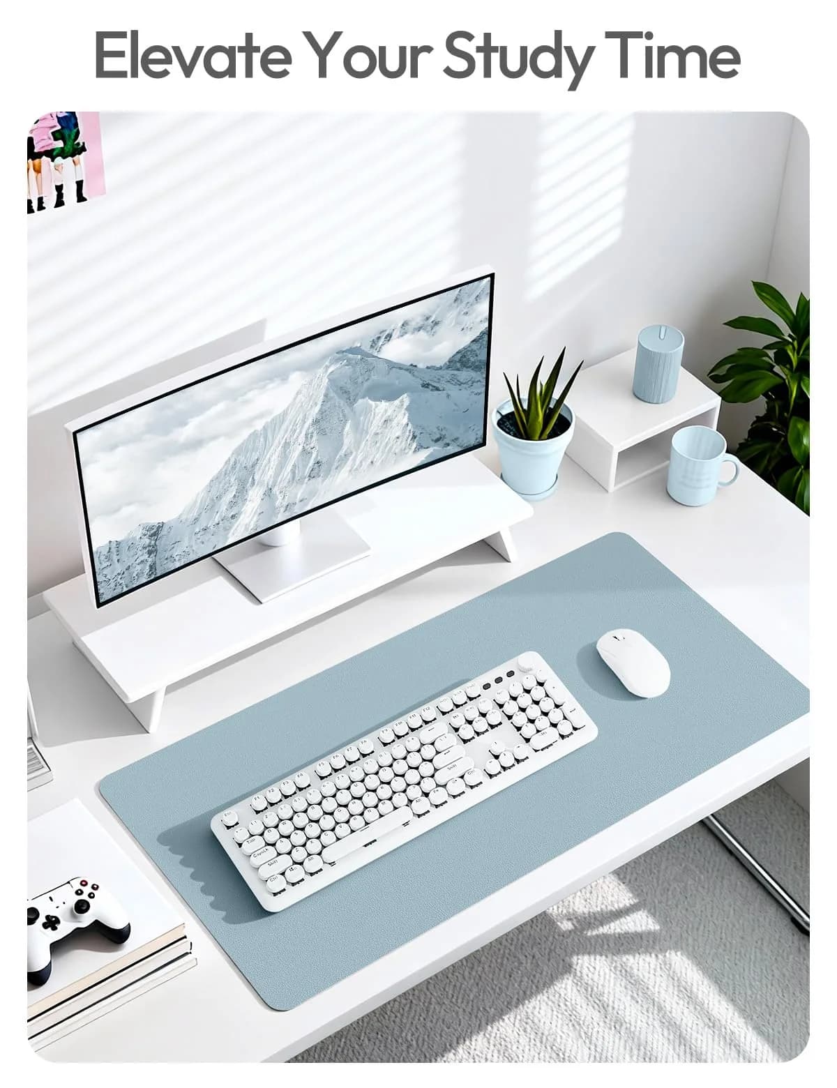 YSAGi PU Leather Desk Protector Mat (Ice Blue, 47.2" x 23.6") | Protects Desk, Doubles as Large Mouse Pad - view 6