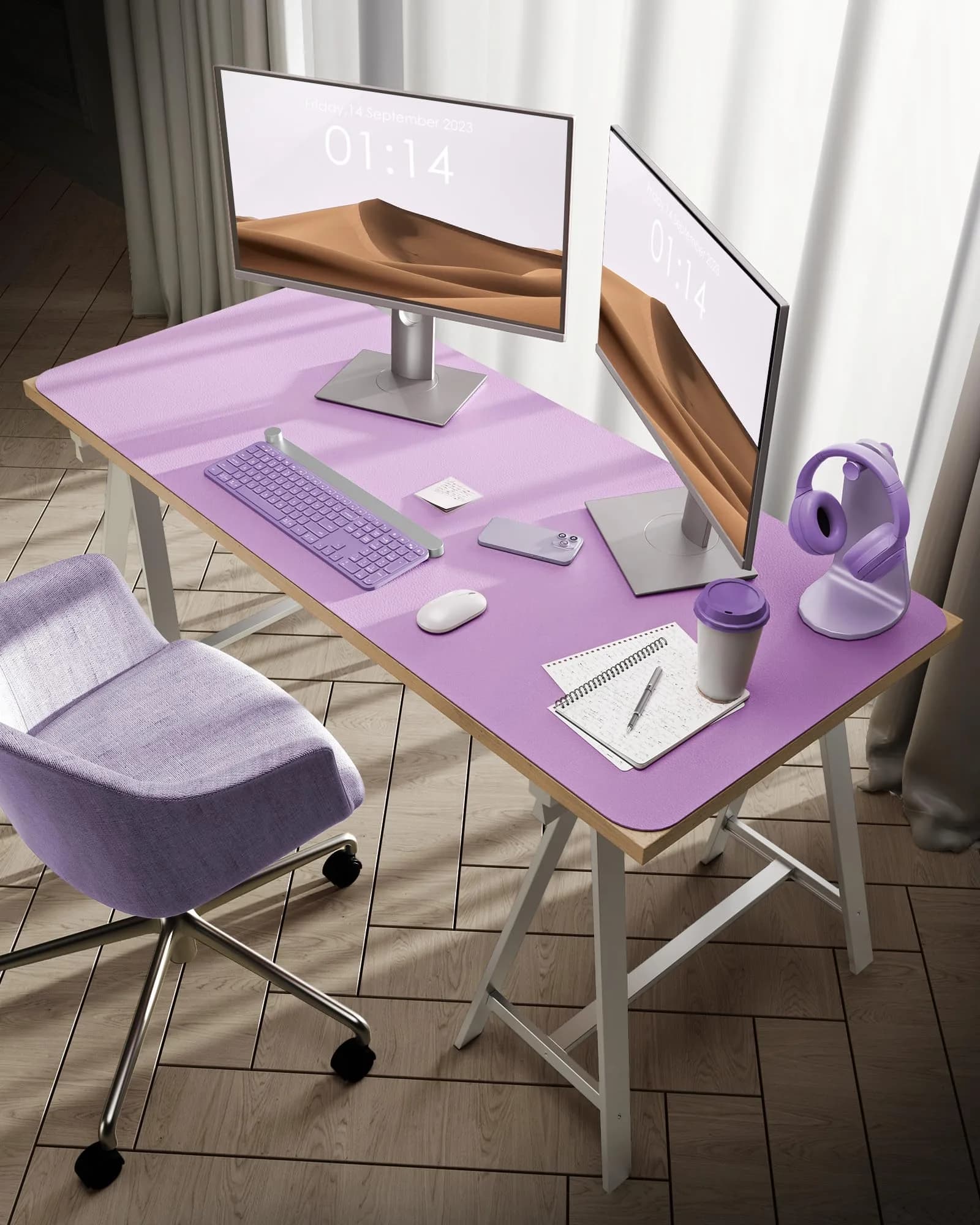 YSAGi Taro Purple Desk Pad Protector, Large Mouse Pad, 47.2" x 23.6" | Protects Desk, Enhances Workspace - view 2
