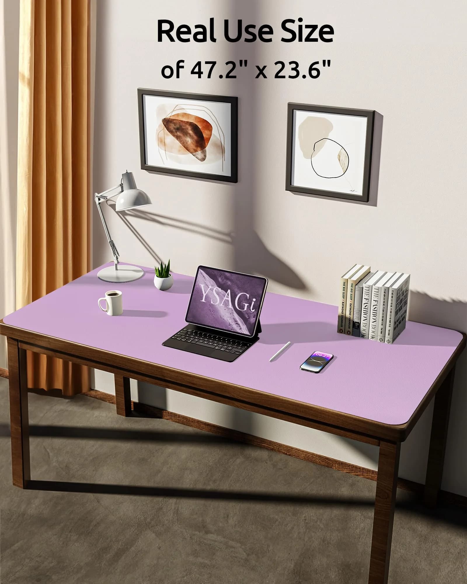 YSAGi Taro Purple Desk Pad Protector, Large Mouse Pad, 47.2" x 23.6" | Protects Desk, Enhances Workspace - view 3
