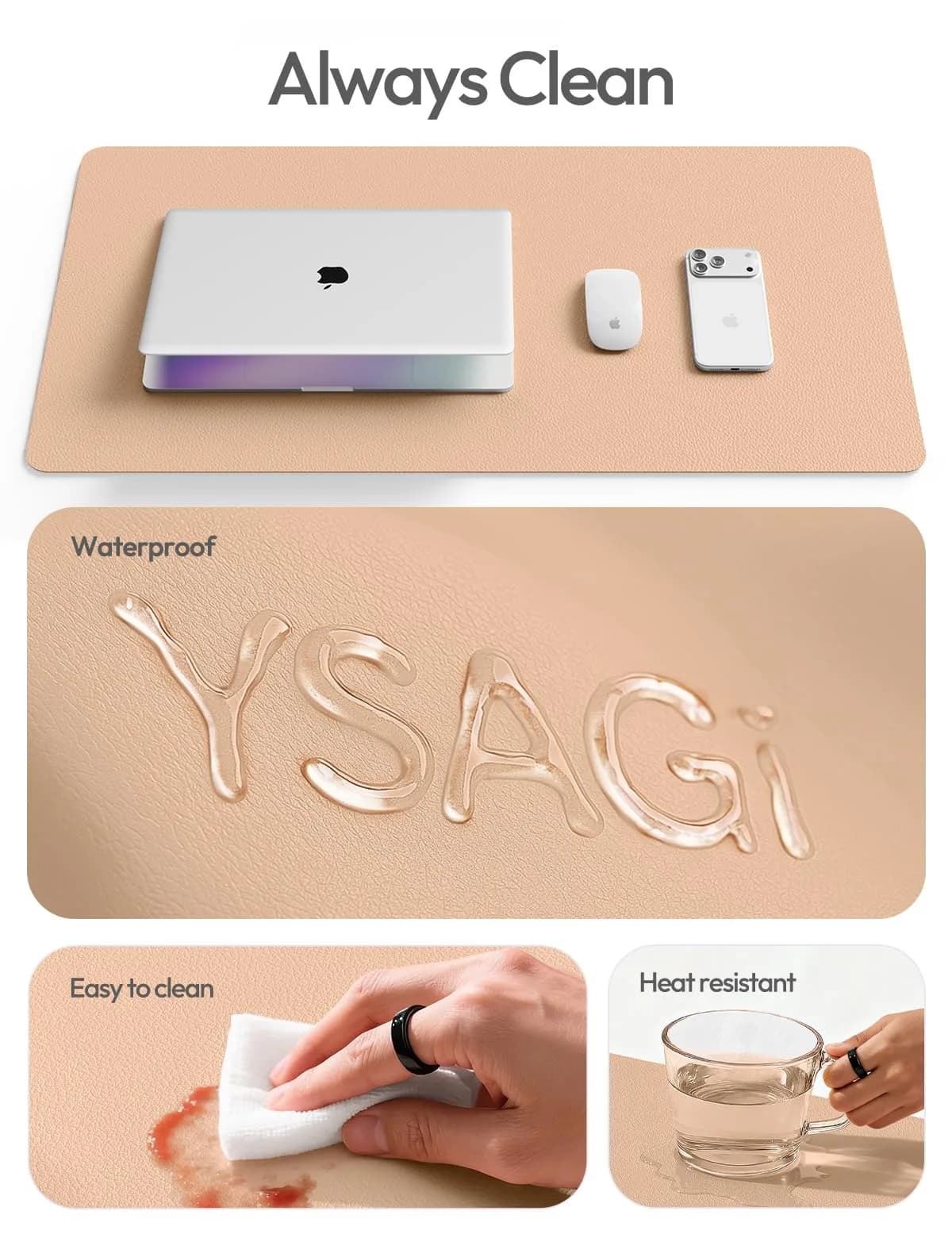 YSAGi Leather Desk Protector Large Mouse Mat 80cm x 40cm (31.5" x 15.8") | Protects Desks from Scratches and Spills - view 7