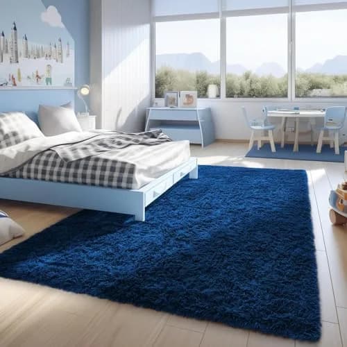 Ophanie Blue Rug 4x6 ft | Soft, Non-slip Kids Bedroom Carpet with Modern Style thumbnail 5