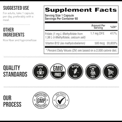 Triquetra Health L Methylfolate Capsules 60 | Supports Methylation & Brain Health thumbnail 6