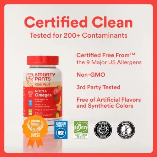 SmartyPants Kids Multivitamin Gummies with Omega 3 DHA/EPA, Vitamins D3, C, B12, B6, A, K, and Zinc, Gluten Free, Three Fruit Flavors, 60 Gummies (30 Day Supply) | Supports Growth & Immunity thumbnail 9