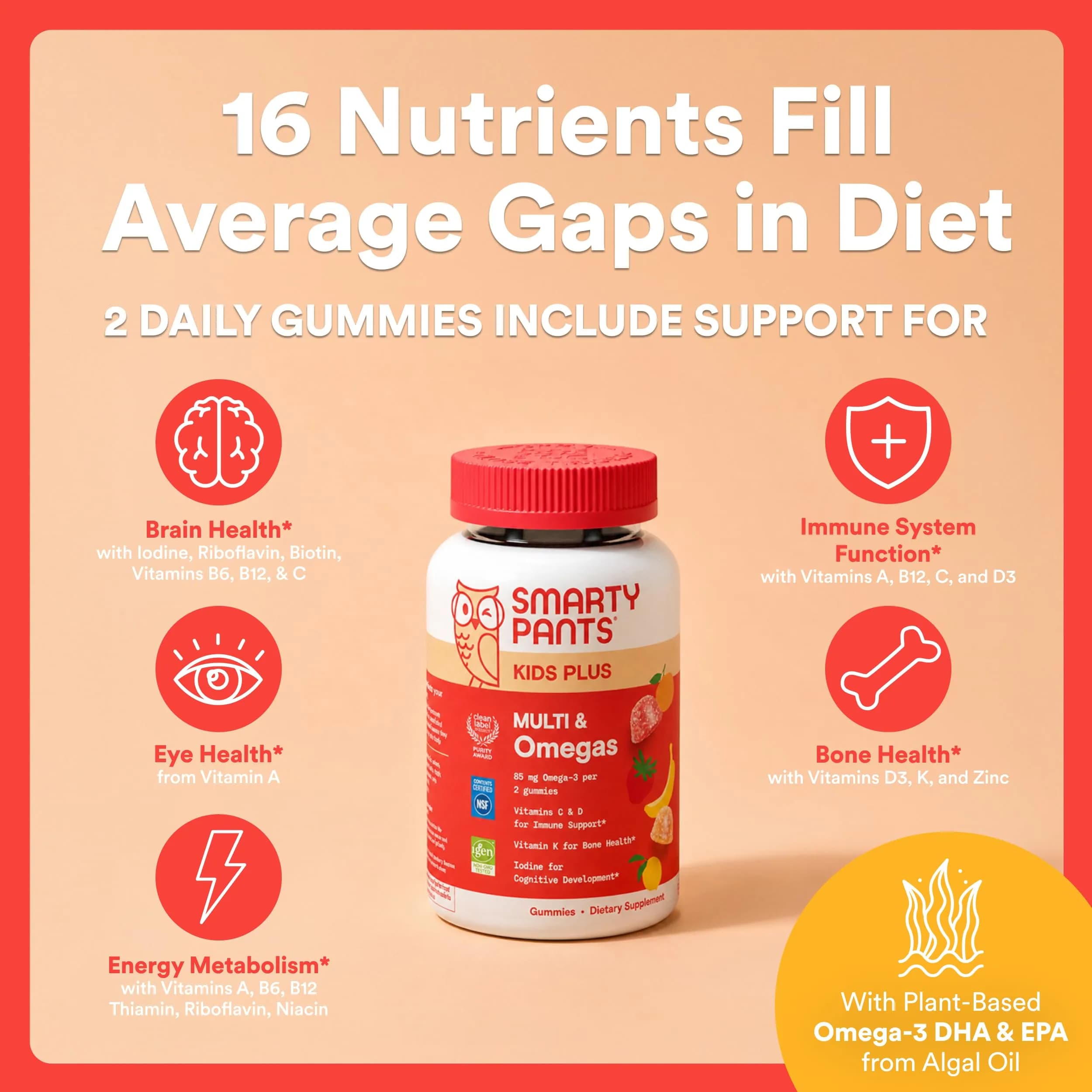 SmartyPants Kids Multivitamin Gummies with Omega 3 DHA/EPA, Vitamins D3, C, B12, B6, A, K, Zinc, Gluten Free, 60 Count - view 4
