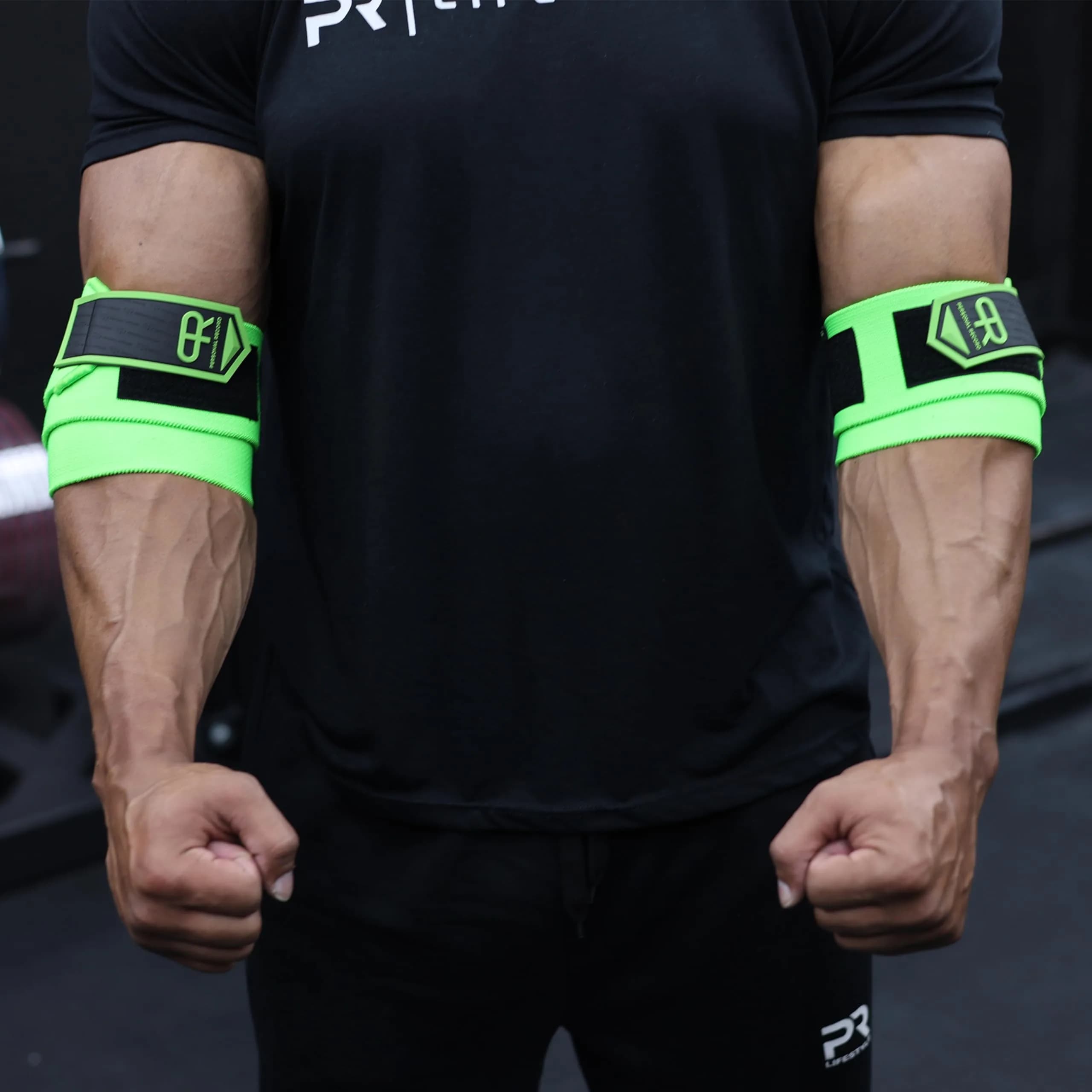 PR Personal Record Elbow Wraps for Weightlifting - Heavy Duty Construction, 36" Length, Neon - view 8