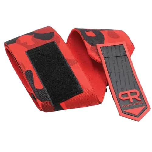 PR Personal Record Elbow Wraps for Weightlifting - Heavy Duty Construction, 25% More Elasticity, Reinforced Stitching, Extra Wide Fastener, Red Camo (36in/91.4cm) thumbnail 4