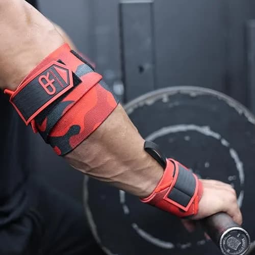 PR Personal Record Elbow Wraps for Weightlifting - Heavy Duty Construction, 25% More Elasticity, Reinforced Stitching, Extra Wide Fastener, Red Camo (36in/91.4cm) thumbnail 6