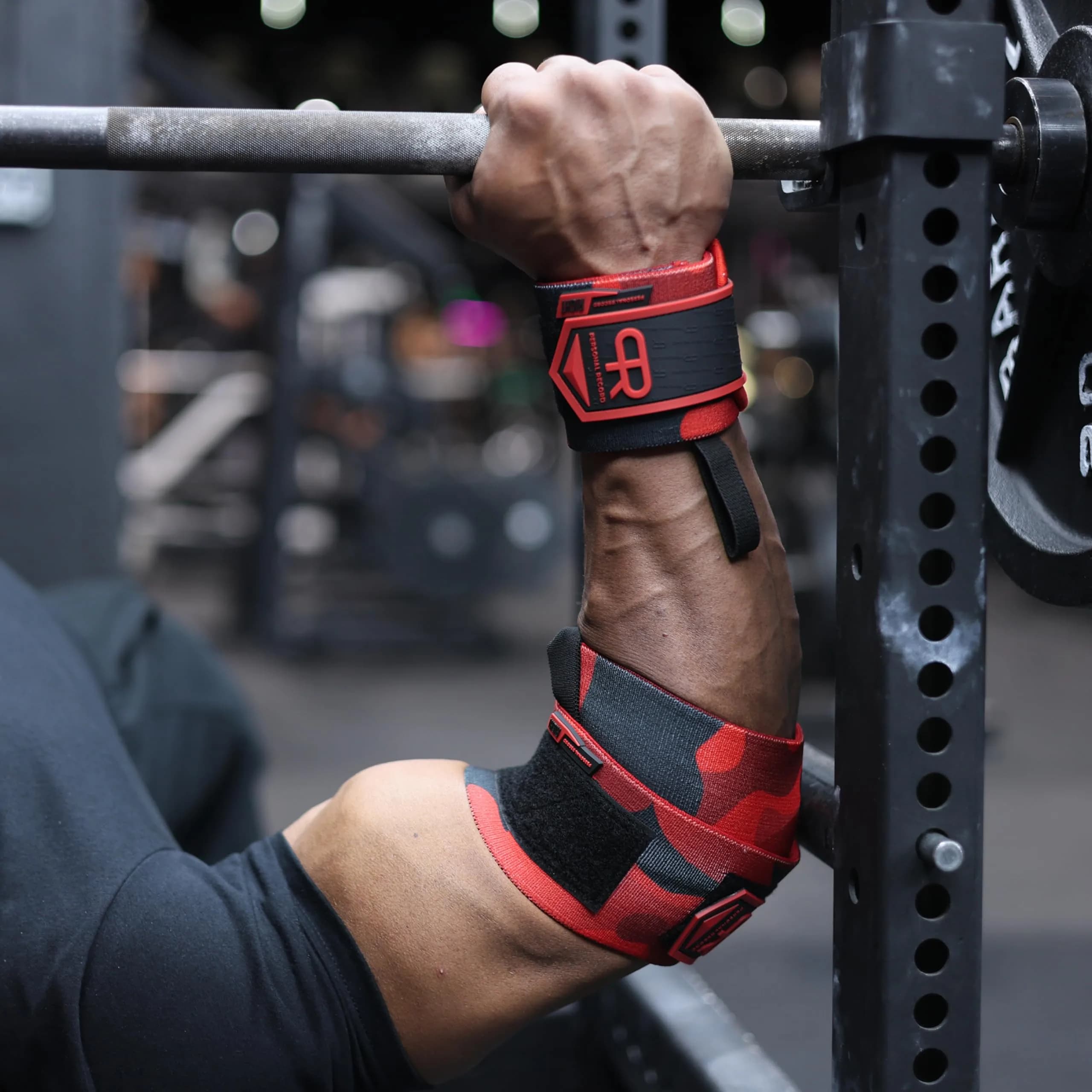 PR Personal Record Elbow Wraps for Weightlifting - Heavy Duty Construction, 25% More Elasticity, Reinforced Stitching, Extra Wide Fastener, Red Camo (36in/91.4cm) - view 7