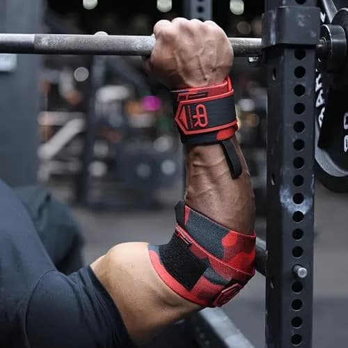 PR Personal Record Elbow Wraps for Weightlifting - Heavy Duty Construction, 25% More Elasticity, Reinforced Stitching, Extra Wide Fastener, Red Camo (36in/91.4cm) thumbnail 7