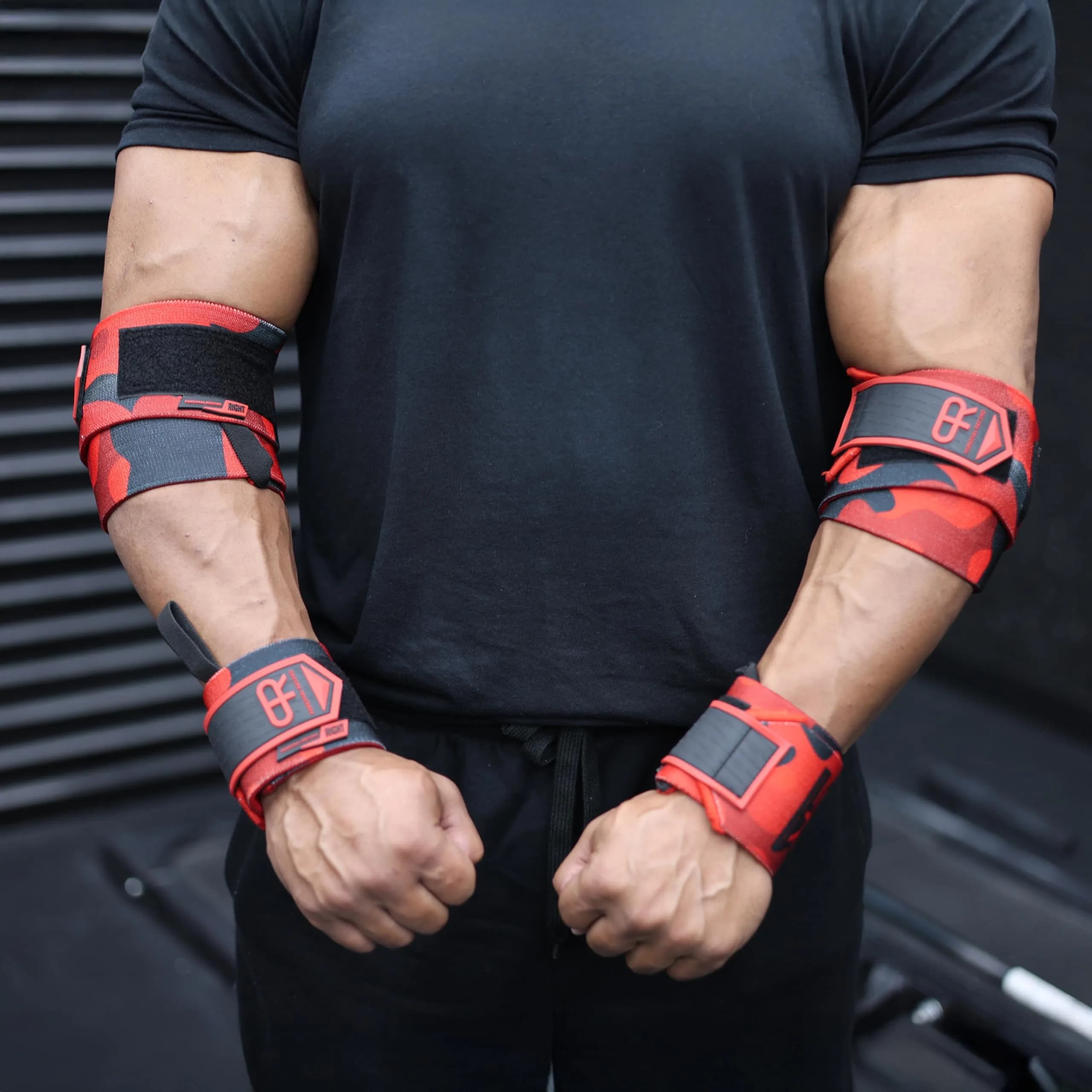PR Personal Record Elbow Wraps for Weightlifting - Heavy Duty Construction, 25% More Elasticity, Reinforced Stitching, Extra Wide Fastener, Red Camo (36in/91.4cm) - view 8