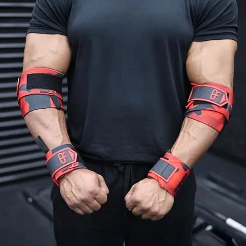 PR Personal Record Elbow Wraps for Weightlifting - Heavy Duty Construction, 25% More Elasticity, Reinforced Stitching, Extra Wide Fastener, Red Camo (36in/91.4cm) thumbnail 8