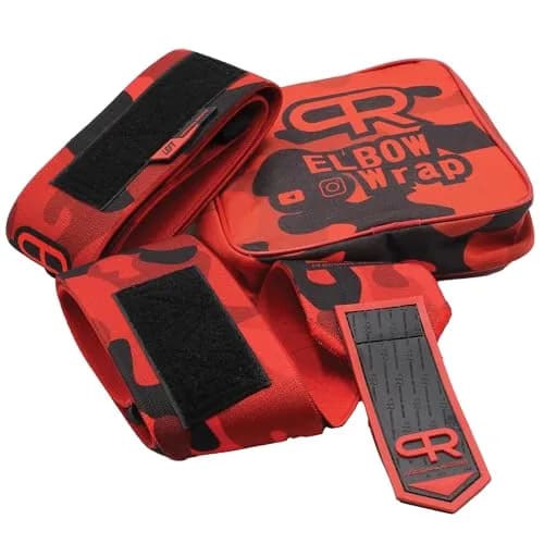 PR Personal Record Elbow Wraps for Weightlifting - Heavy Duty Construction, 25% More Elasticity, Reinforced Stitching, Extra Wide Fastener, Red Camo (36in/91.4cm) thumbnail 2