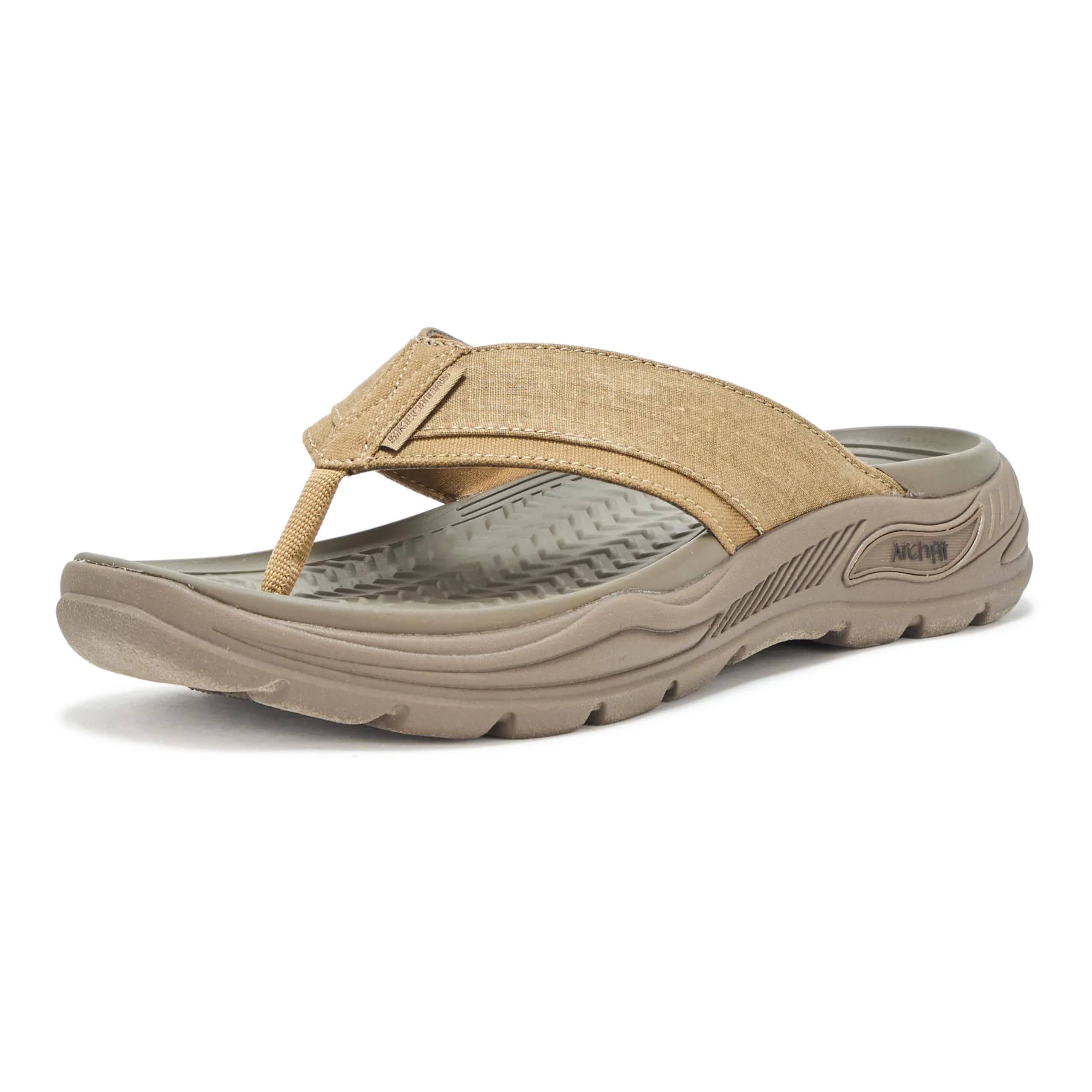 Skechers Men's Arch Fit Motley Sd-Rigel Canvas Thong Sandal, TPE, 7 | Supportive Vegan-Friendly Casual Flip Flops — Tpe