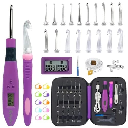Bybykoi Light Up Crochet Hooks Set - 18 Sizes (2.0-14.0mm) with Digital Counter & Ergonomic Grip | USB Rechargeable thumbnail 1