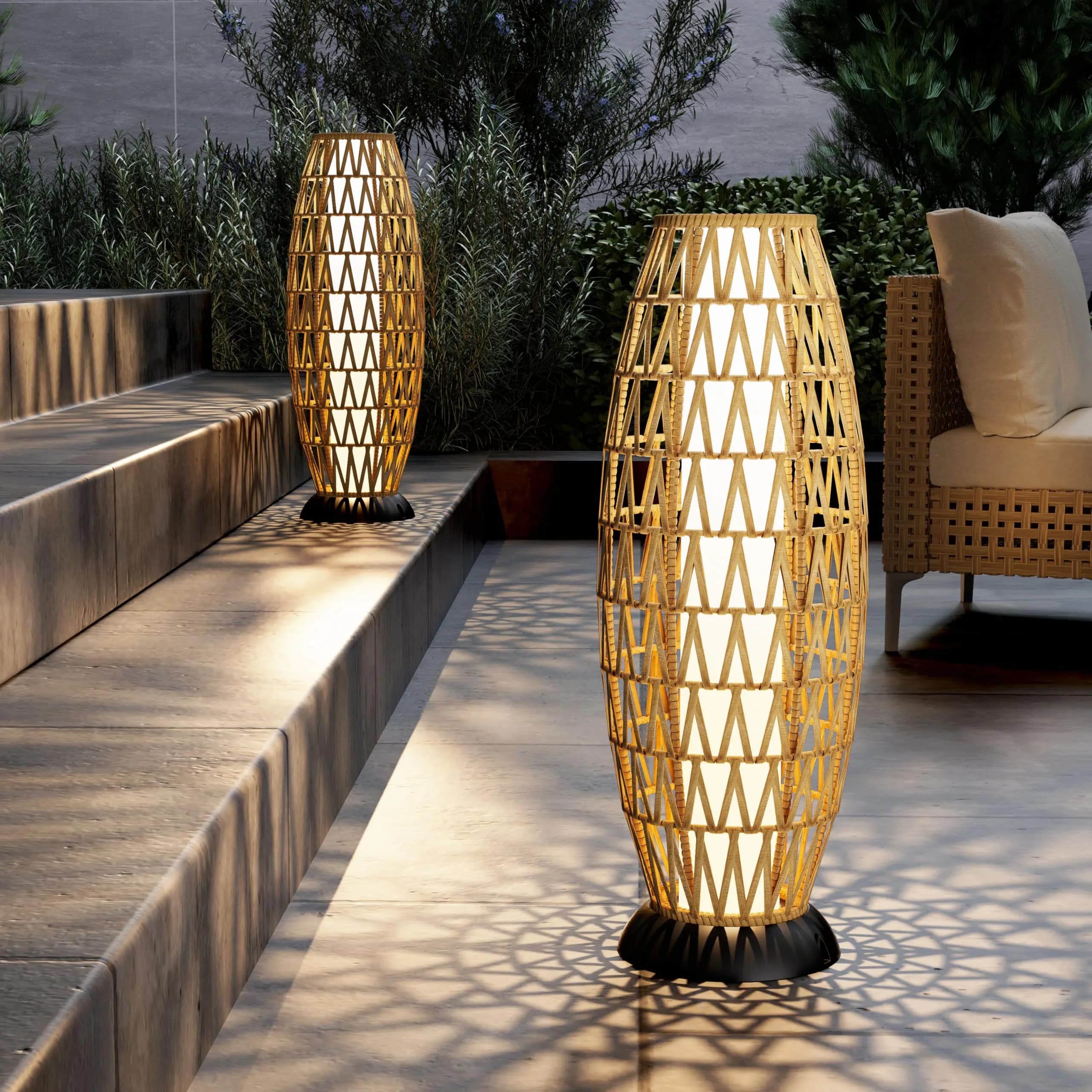 Solar Yard 2-Pack 29" Outdoor Solar-Powered Wicker Floor Lamps | Boho Garden Lighting with IP65 Waterproof