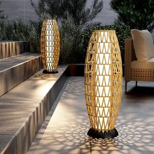 Solar Yard 2-Pack 29" Outdoor Solar-Powered Wicker Floor Lamps | Boho Garden Lighting with IP65 Waterproof thumbnail 1