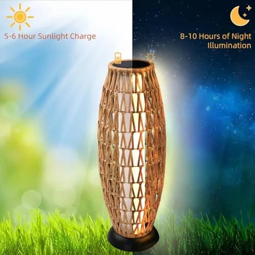 Solar Yard 2-Pack 29" Outdoor Solar-Powered Wicker Floor Lamps | Boho Garden Lighting with IP65 Waterproof thumbnail 5