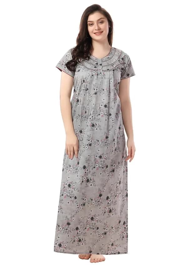 Soulemo Women's Pure Cotton Floor Length Nighty (L - Bust - 44 - Grey 80) 1633X_L | Soft, Lightweight, Stylish Nightwear for Women thumbnail 2