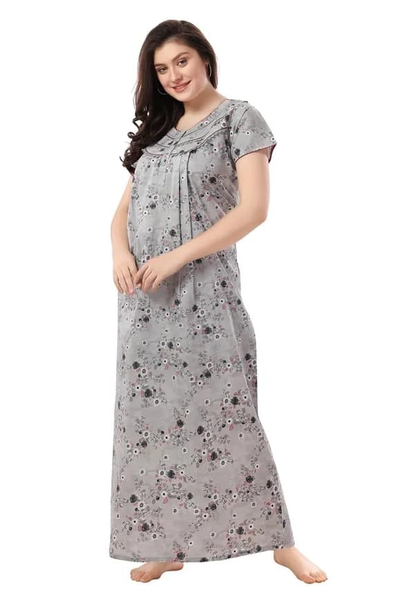 Soulemo Women's Pure Cotton Floor Length Nighty (L - Bust - 44 - Grey 80) 1633X_L | Soft, Lightweight, Stylish Nightwear for Women thumbnail 8